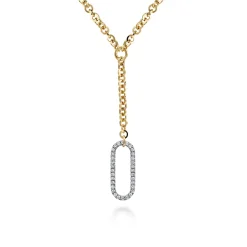 New Gabriel & Co. 14K White Yellow Gold Hollow Tube Link Diamond Y Necklace