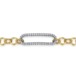 Clearance Gabriel & Co. 14K White Yellow Gold Hollow Tube Link Diamond Bracelet