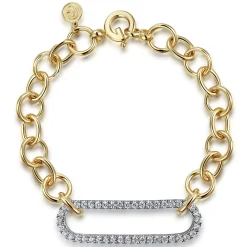 Clearance Gabriel & Co. 14K White Yellow Gold Hollow Tube Link Diamond Bracelet