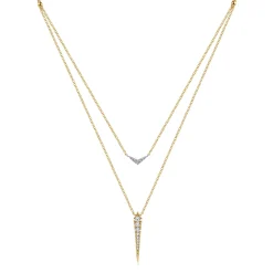 Best Gabriel & Co. 14K White Yellow Gold Layered Pave Diamond Bar and Spike Pendant Necklace