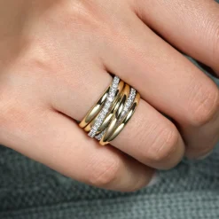 Clearance Gabriel & Co. 14K White-Yellow Gold Layered Wide Band Diamond Ring