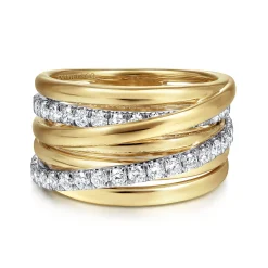 Clearance Gabriel & Co. 14K White-Yellow Gold Layered Wide Band Diamond Ring