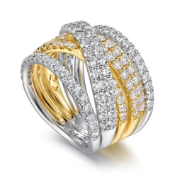 Hot Gabriel & Co. 18K White Yellow Gold Layered Wide Band Diamond Ring