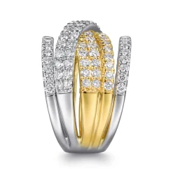 Hot Gabriel & Co. 18K White Yellow Gold Layered Wide Band Diamond Ring