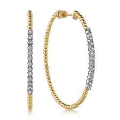 New Gabriel & Co. 14K White-Yellow Gold 50mm Bujukan Diamond Hoop Earrings
