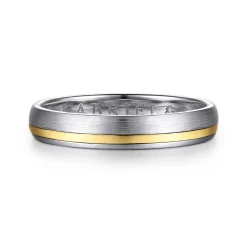 Gabriel & Co. 14K White-Yellow Gold 4mm - Men's Wedding Band in Horizontal Brush Finish