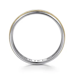 Gabriel & Co. 14K White-Yellow Gold 4mm - Men's Wedding Band in Horizontal Brush Finish