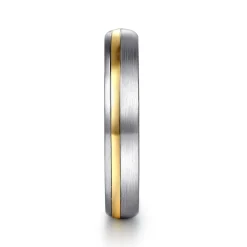 Gabriel & Co. 14K White-Yellow Gold 4mm - Men's Wedding Band in Horizontal Brush Finish