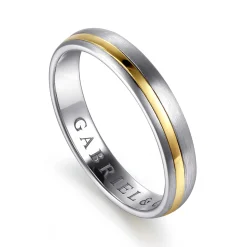 Gabriel & Co. 14K White-Yellow Gold 4mm - Men's Wedding Band in Horizontal Brush Finish