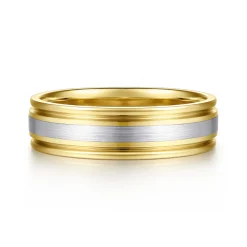 Discount Gabriel & Co. 14K White-Yellow Gold 4mm - Men's Wedding Band in Horizontal Brush Finish