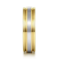 Discount Gabriel & Co. 14K White-Yellow Gold 4mm - Men's Wedding Band in Horizontal Brush Finish