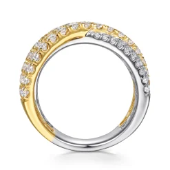 Best Gabriel & Co. 18K White Yellow Gold Multi Row Diamond Criss Cross Ring