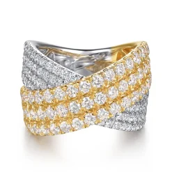 Best Gabriel & Co. 18K White Yellow Gold Multi Row Diamond Criss Cross Ring