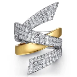 Gabriel & Co. 14K White Yellow Gold Multi Row Graduating Diamond Bypass Ring