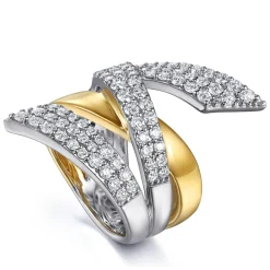 Gabriel & Co. 14K White Yellow Gold Multi Row Graduating Diamond Bypass Ring