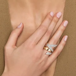 Gabriel & Co. 14K White Yellow Gold Multi Row Graduating Diamond Bypass Ring