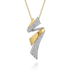 Gabriel & Co. 14K White Yellow Gold Multi Row Graduating Diamond Bypass Pendant Necklace