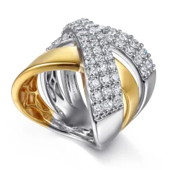 Best Gabriel & Co. 14K White Yellow Gold Multi Row Graduating Diamond Criss Cross Ring