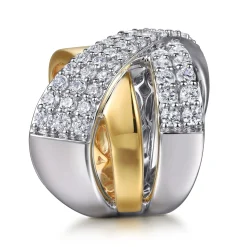 Best Gabriel & Co. 14K White Yellow Gold Multi Row Graduating Diamond Criss Cross Ring