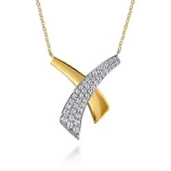 Hot Gabriel & Co. 14K White Yellow Gold Multi Row Graduating Diamond Pendant Necklace