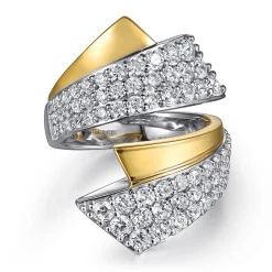 Online Gabriel & Co. 14K White Yellow Gold Multi Row Graduating Diamond Bypass Ring