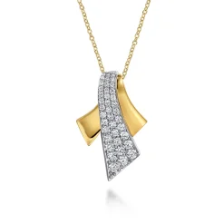 Clearance Gabriel & Co. 14K White Yellow Gold Multi Row Graduating Diamond Pendant Necklace