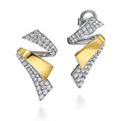 Hot Gabriel & Co. 14K White Yellow Gold Multi Row Graduating Diamond Bypass Stud Earrings
