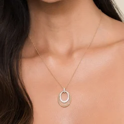 Discount Gabriel & Co. 14K White-Yellow Gold Oval Twisted Rope and Pave Diamond Pendant Necklace