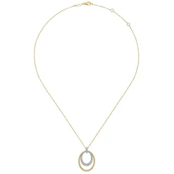 Discount Gabriel & Co. 14K White-Yellow Gold Oval Twisted Rope and Pave Diamond Pendant Necklace