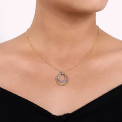 Discount Gabriel & Co. 14K White-Yellow Gold Oval Twisted Rope and Pave Diamond Pendant Necklace