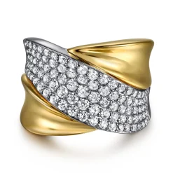 Clearance Gabriel & Co. 14K White Yellow Gold Pave Diamond Ring