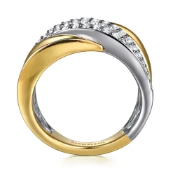 Clearance Gabriel & Co. 14K White Yellow Gold Pave Diamond Ring