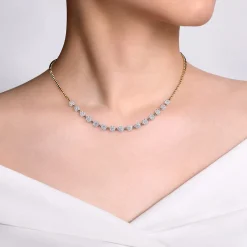 Best Gabriel & Co. 14K White-Yellow Gold Pave Diamond Cluster Station Bujukan Necklace