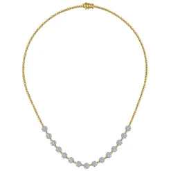 Best Gabriel & Co. 14K White-Yellow Gold Pave Diamond Cluster Station Bujukan Necklace
