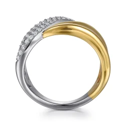 Outlet Gabriel & Co. 14K White Yellow Gold Pave Diamond Bypass Ring