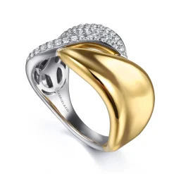 Outlet Gabriel & Co. 14K White Yellow Gold Pave Diamond Bypass Ring