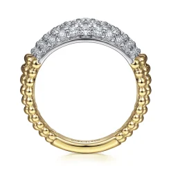 Online Gabriel & Co. 14K White-Yellow Gold Pave Diamond and Bujukan Bead Wide Band