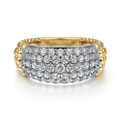 Online Gabriel & Co. 14K White-Yellow Gold Pave Diamond and Bujukan Bead Wide Band