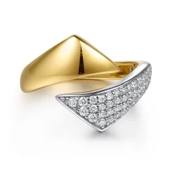 Hot Gabriel & Co. 14K White Yellow Gold Pave Diamond Bypass Ring