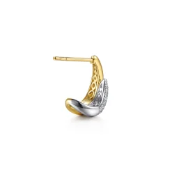 Clearance Gabriel & Co. 14K White Yellow Gold Pave Diamond Spike J Hoop Earrings
