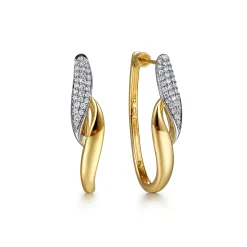 Hot Gabriel & Co. 14K White Yellow Gold Pave Diamond Bypass Hoop Earrings