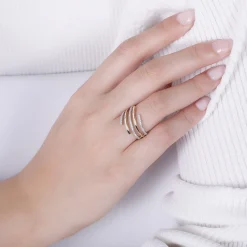 Sale Gabriel & Co. 14K White-Yellow Gold Plain and Diamond Row Statement Ring