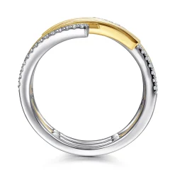 Sale Gabriel & Co. 14K White-Yellow Gold Plain and Diamond Row Statement Ring