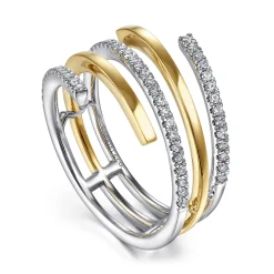 Sale Gabriel & Co. 14K White-Yellow Gold Plain and Diamond Row Statement Ring