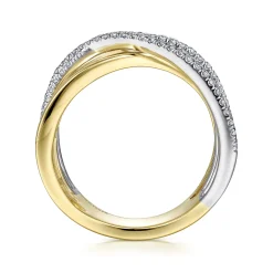 Sale Gabriel & Co. 14K White-Yellow Gold Polished and Diamond Bands Criss Cross Ring