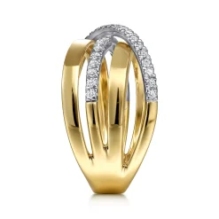 Discount Gabriel & Co. 14K White-Yellow Gold Polished Band and Diamond Row Criss Cross Ring