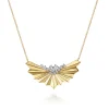 Clearance Gabriel & Co. 14K White Yellow Gold Radiant Fan Diamond Cut and Cluster Diamond Bar Necklace