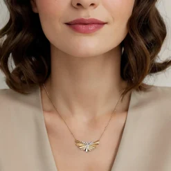 Clearance Gabriel & Co. 14K White Yellow Gold Radiant Fan Diamond Cut and Cluster Diamond Bar Necklace