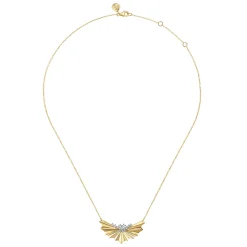 Clearance Gabriel & Co. 14K White Yellow Gold Radiant Fan Diamond Cut and Cluster Diamond Bar Necklace