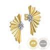 Gabriel & Co. 14K White Yellow Gold Radiant Fan Diamond Cut and Cluster Diamond Stud Earrings